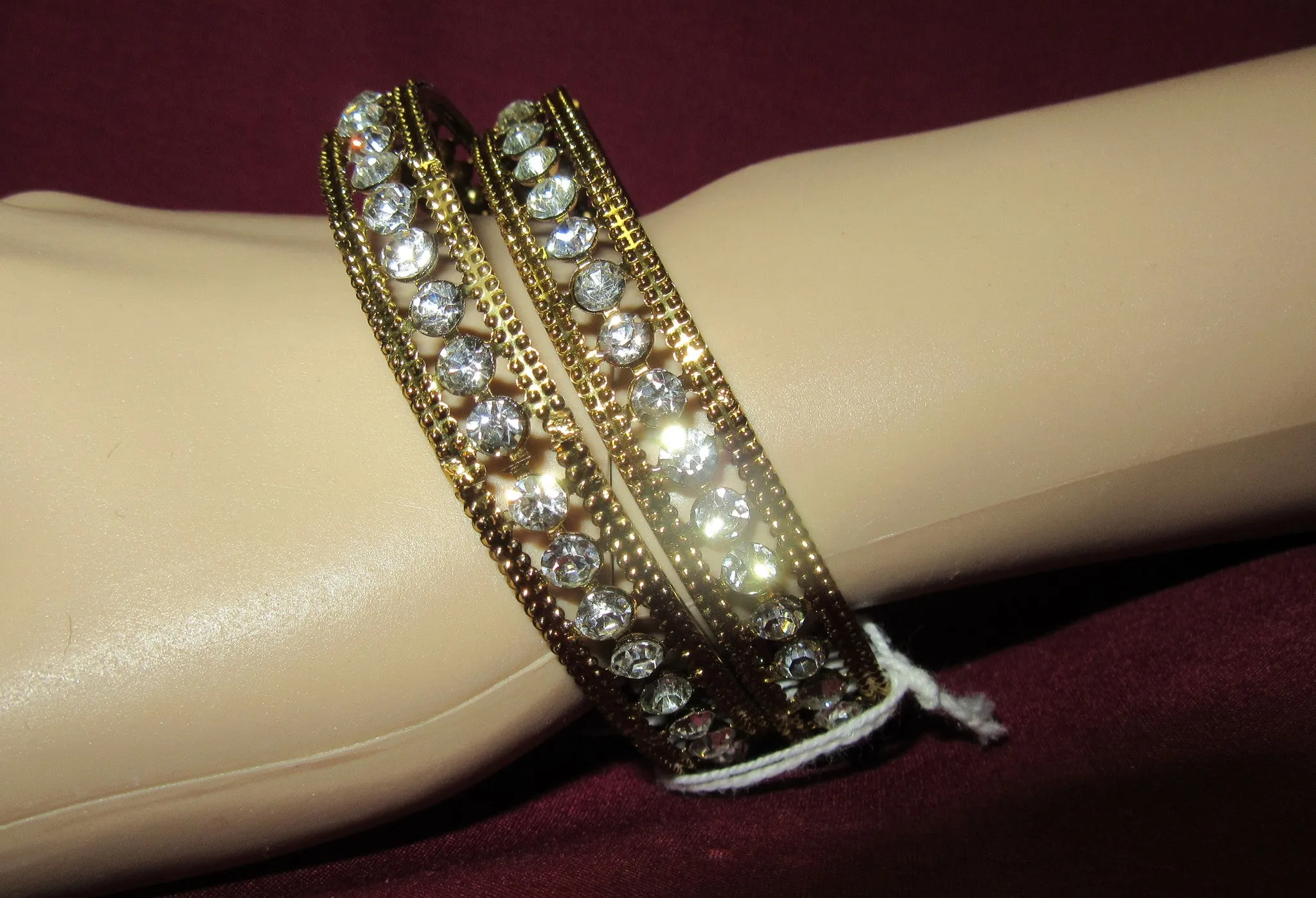 Bangles 7307 Golden Bangles Lustrous CZ Crystal Zircon Stones