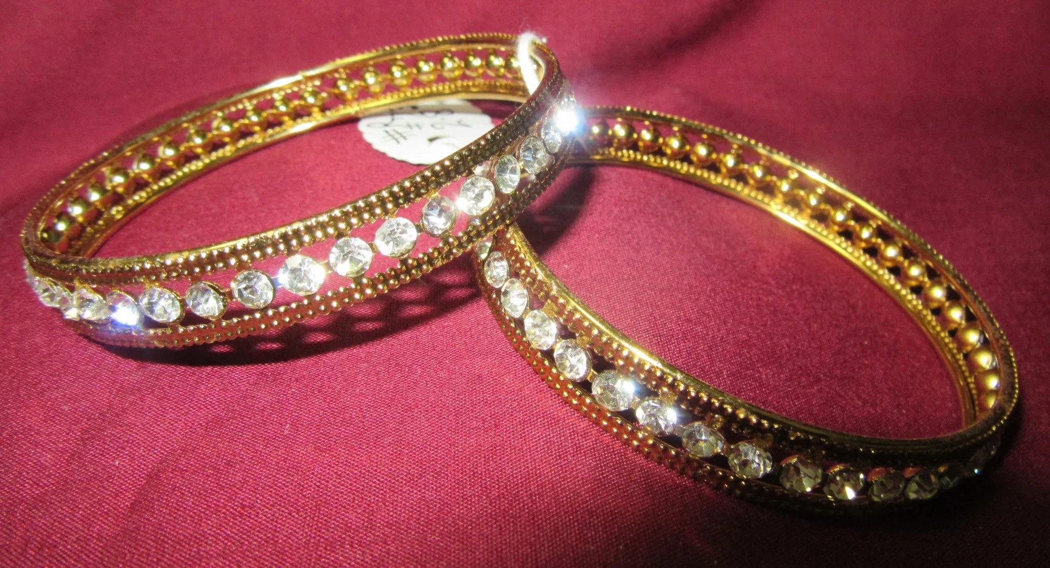 Bangles 7307 Golden Bangles Lustrous CZ Crystal Zircon Stones