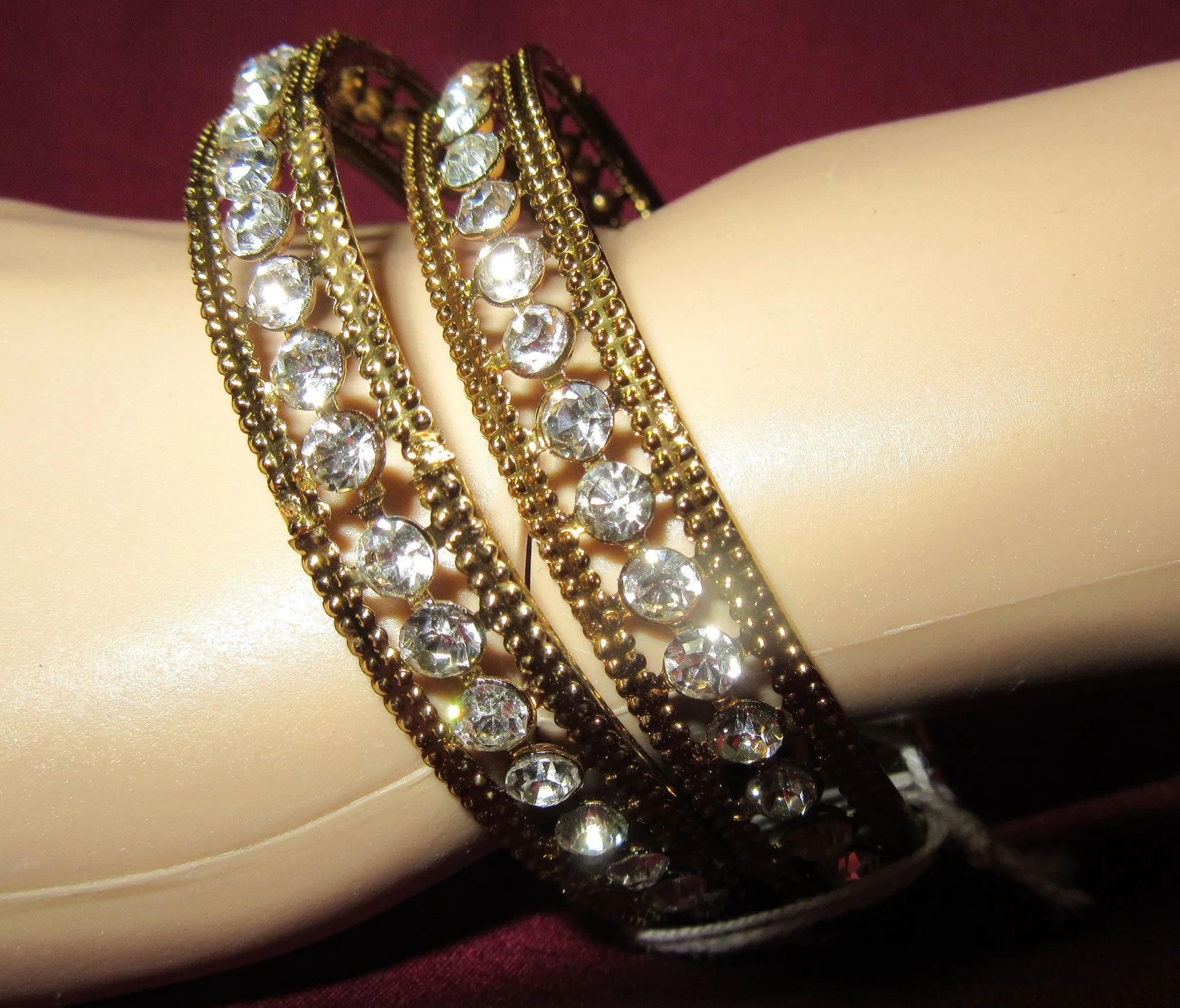 Bangles 7307 Golden Bangles Lustrous CZ Crystal Zircon Stones