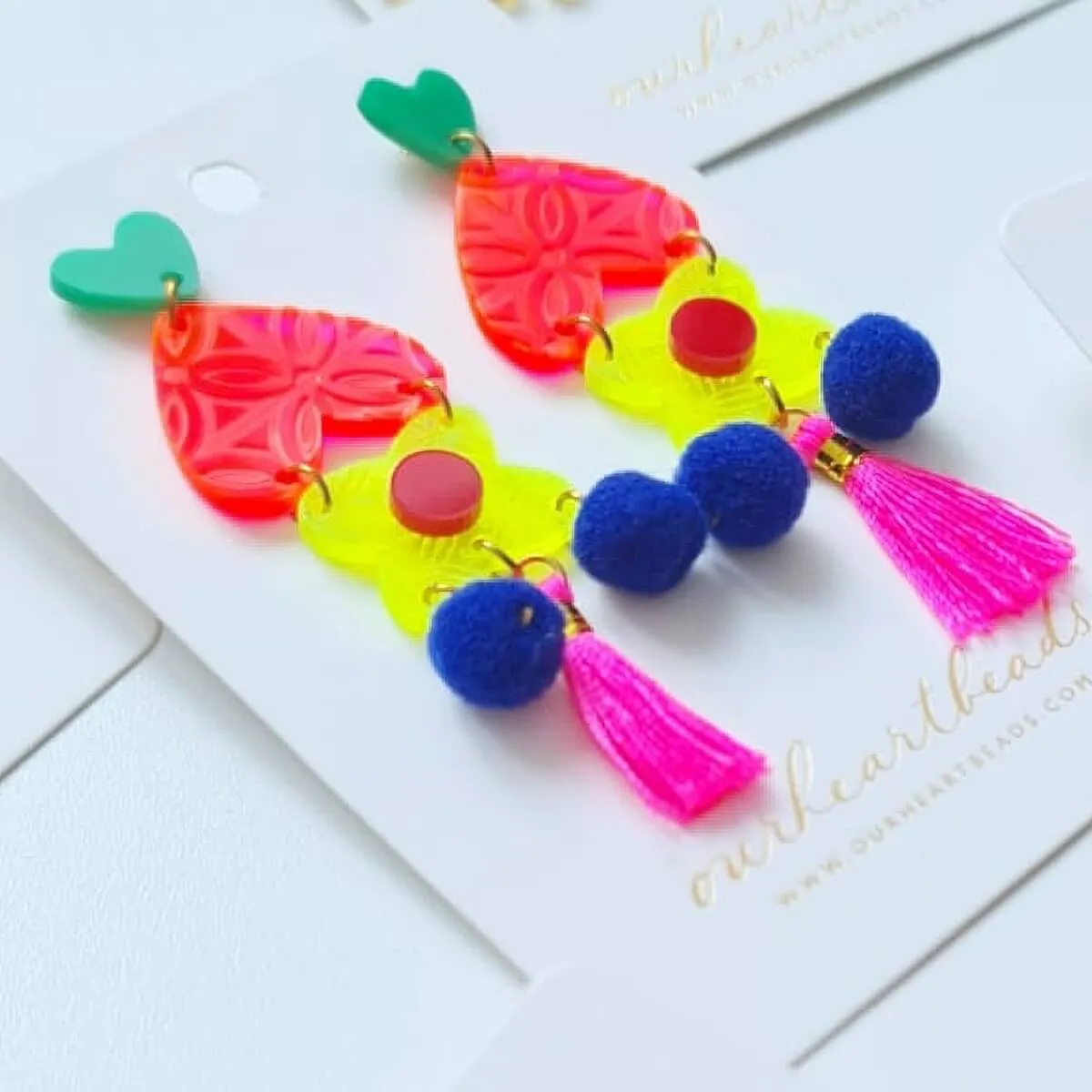 Batik Neon Tassel Earrings