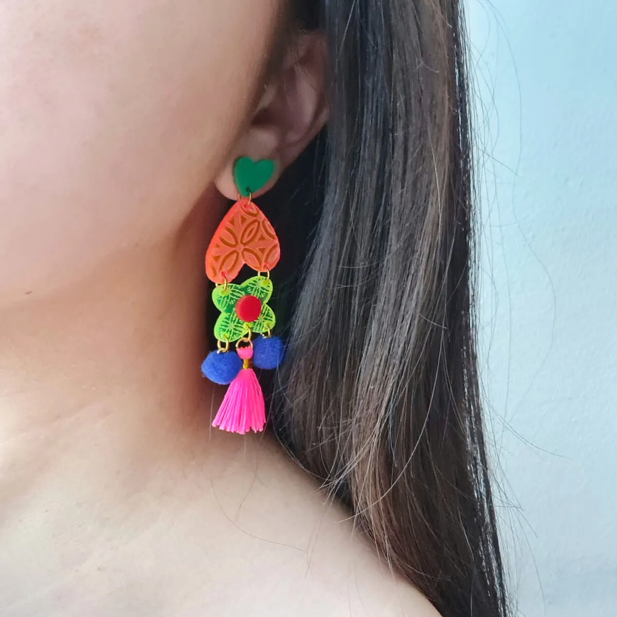 Batik Neon Tassel Earrings