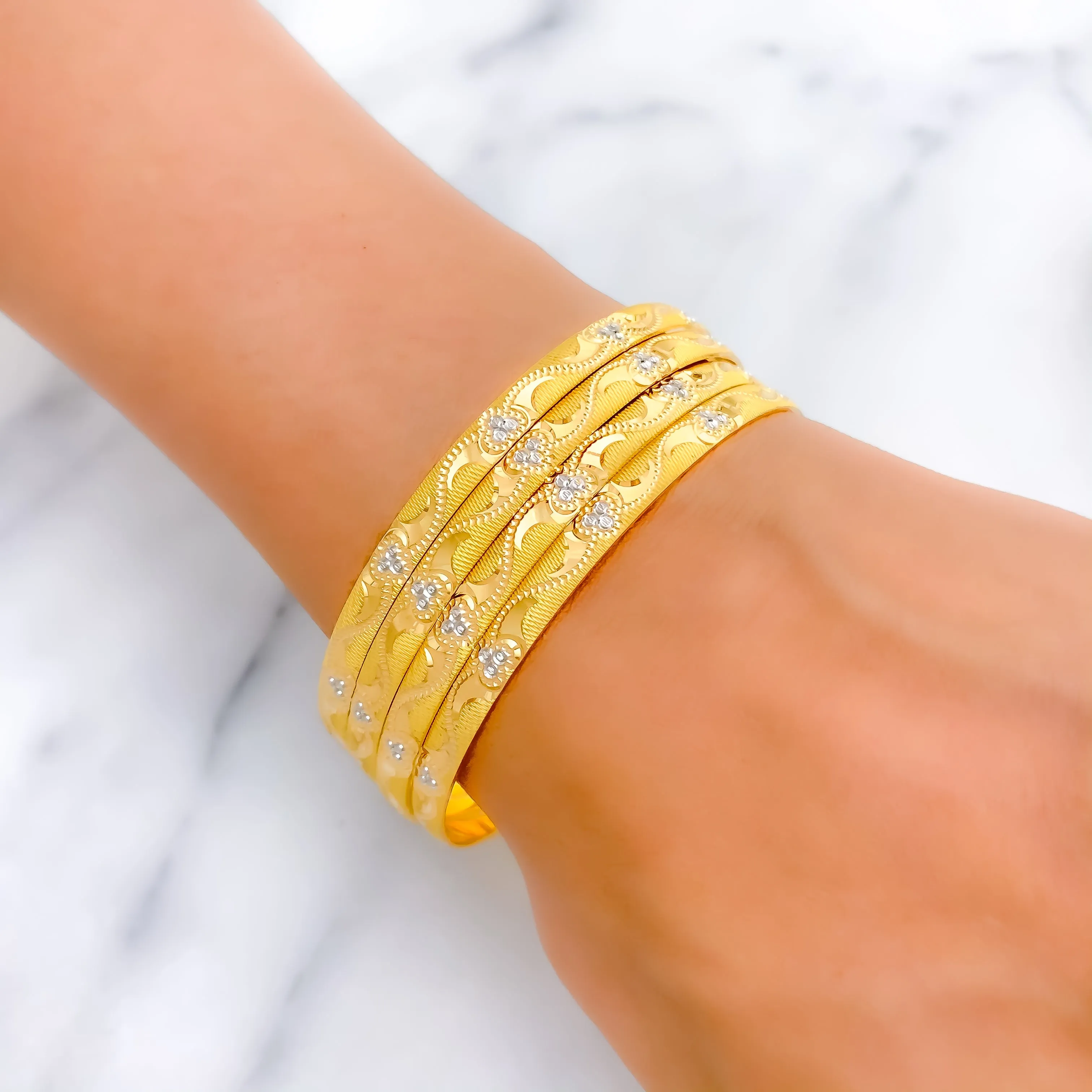 Beautiful Distinct Floral 22k Gold Bangles