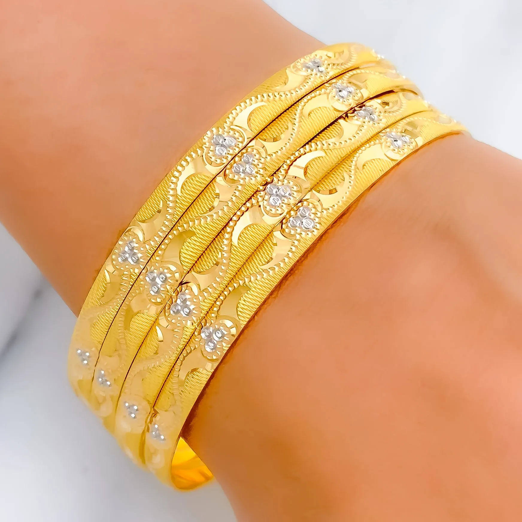 Beautiful Distinct Floral 22k Gold Bangles