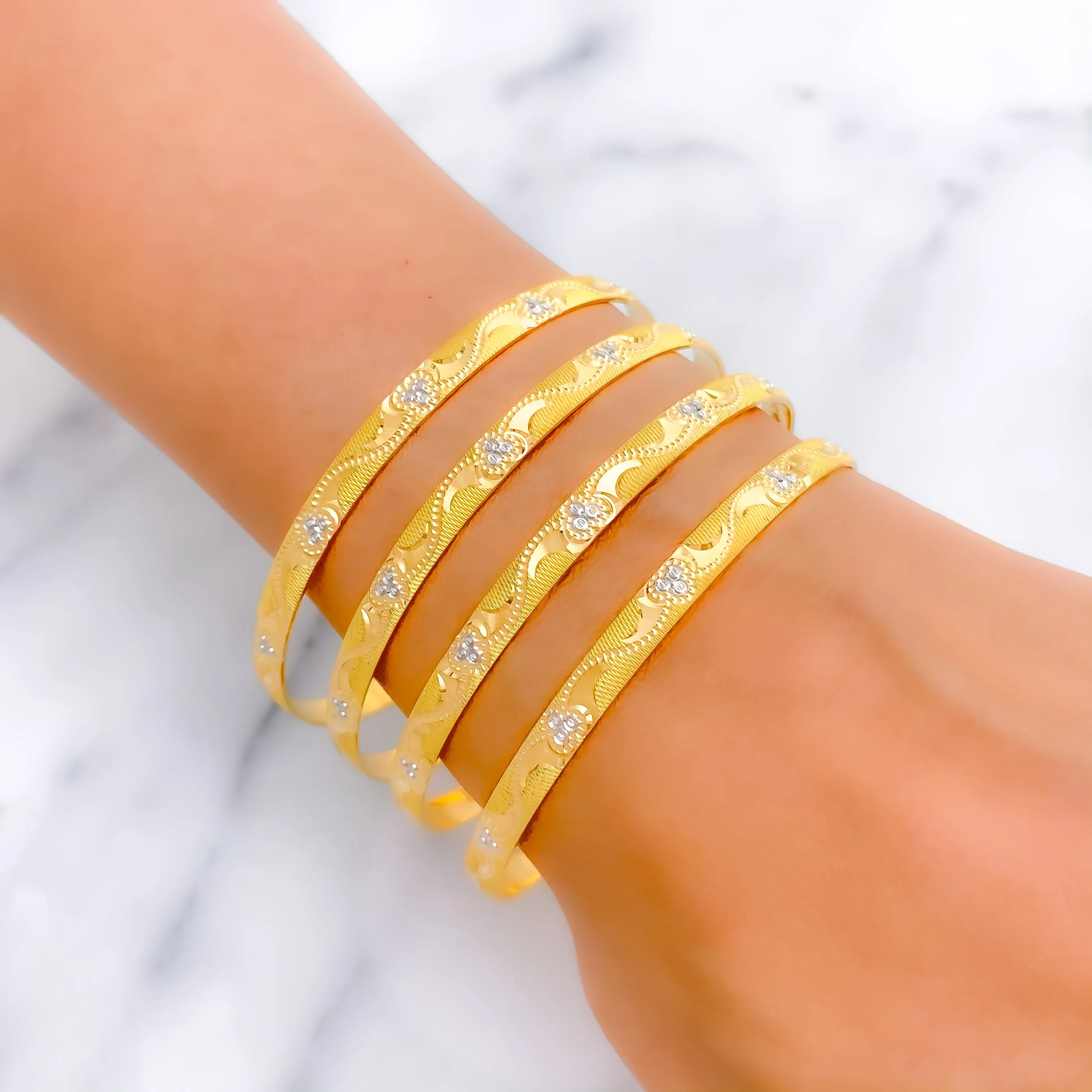 Beautiful Distinct Floral 22k Gold Bangles