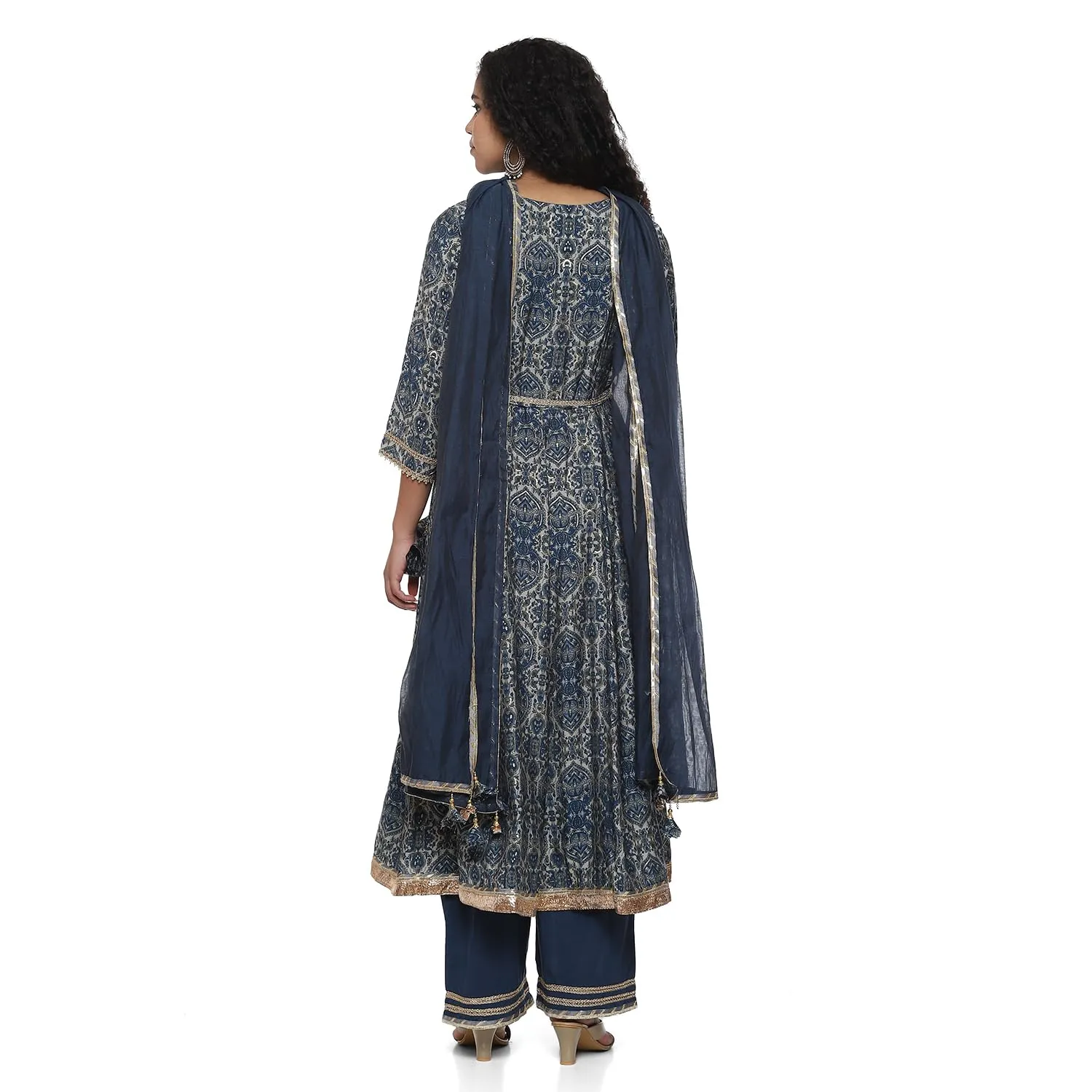 BIBA Polyester Blend Women Blue Poly Viscose Anarkali Kurta Palazzo Suit Set