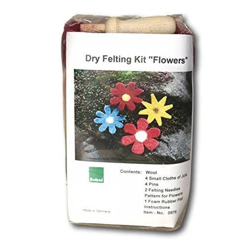 Bioland Organic Plant-Dyed Wool Dry Felting Kit, Flowers