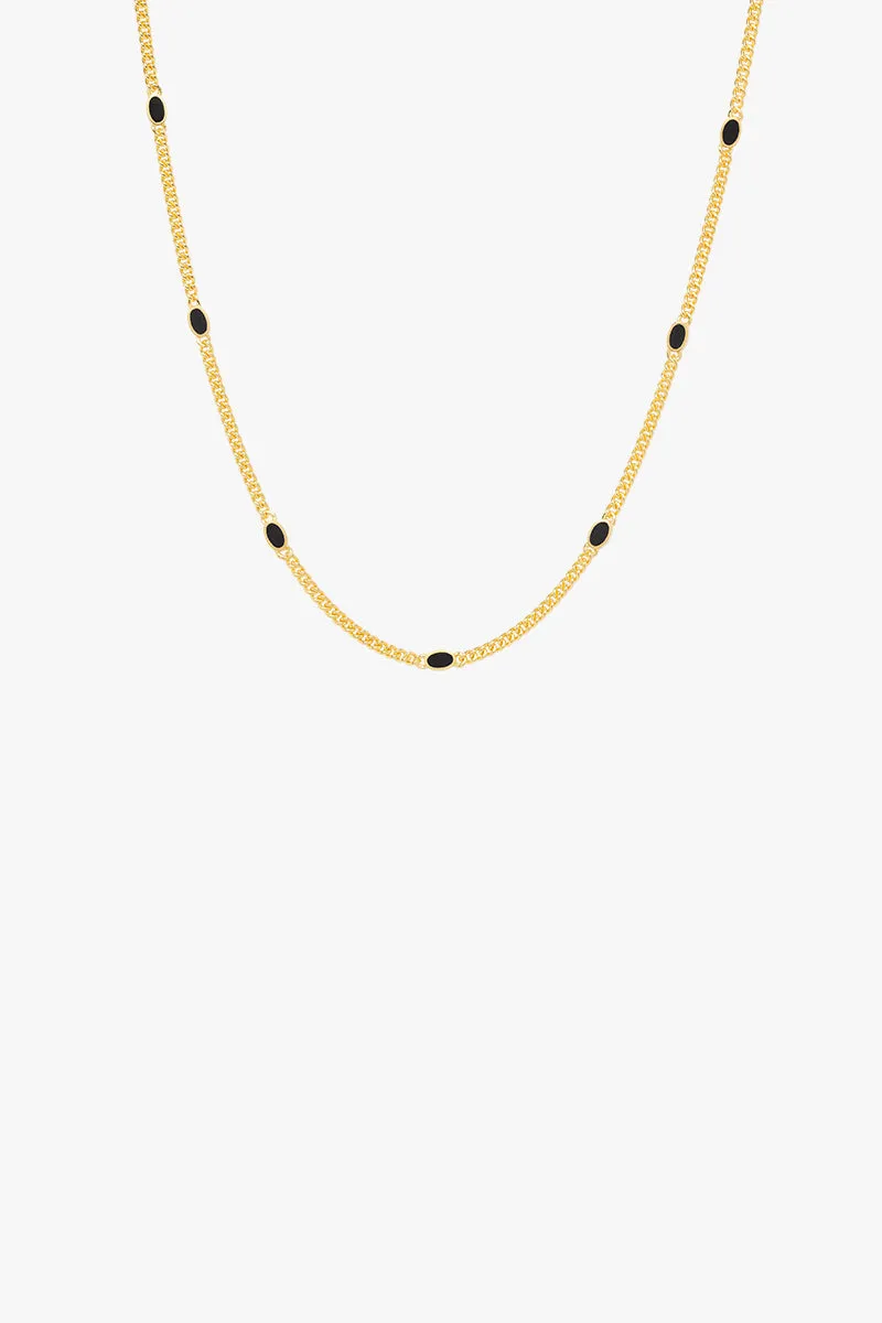 Black dotted chunky chain necklace gold plated 