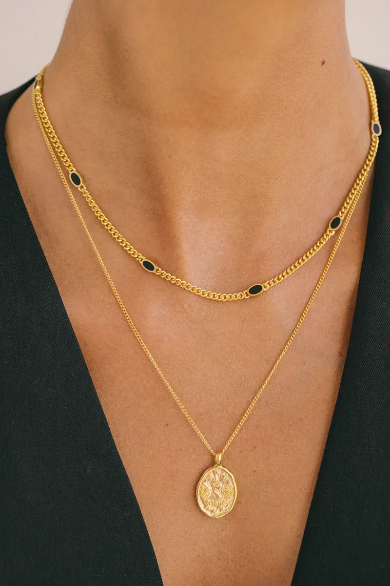 Black dotted chunky chain necklace gold plated 