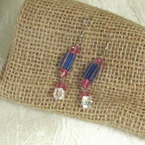 Blue & Pink Handmade Artisan Bead Earrings