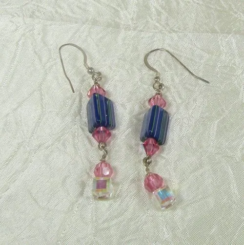 Blue & Pink Handmade Artisan Bead Earrings