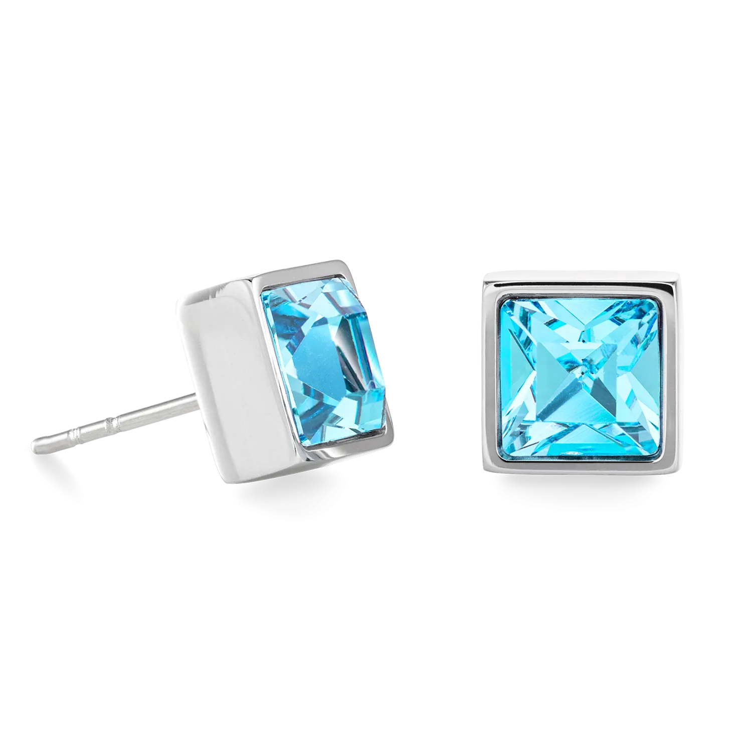 Brilliant Square big earrings silver aqua