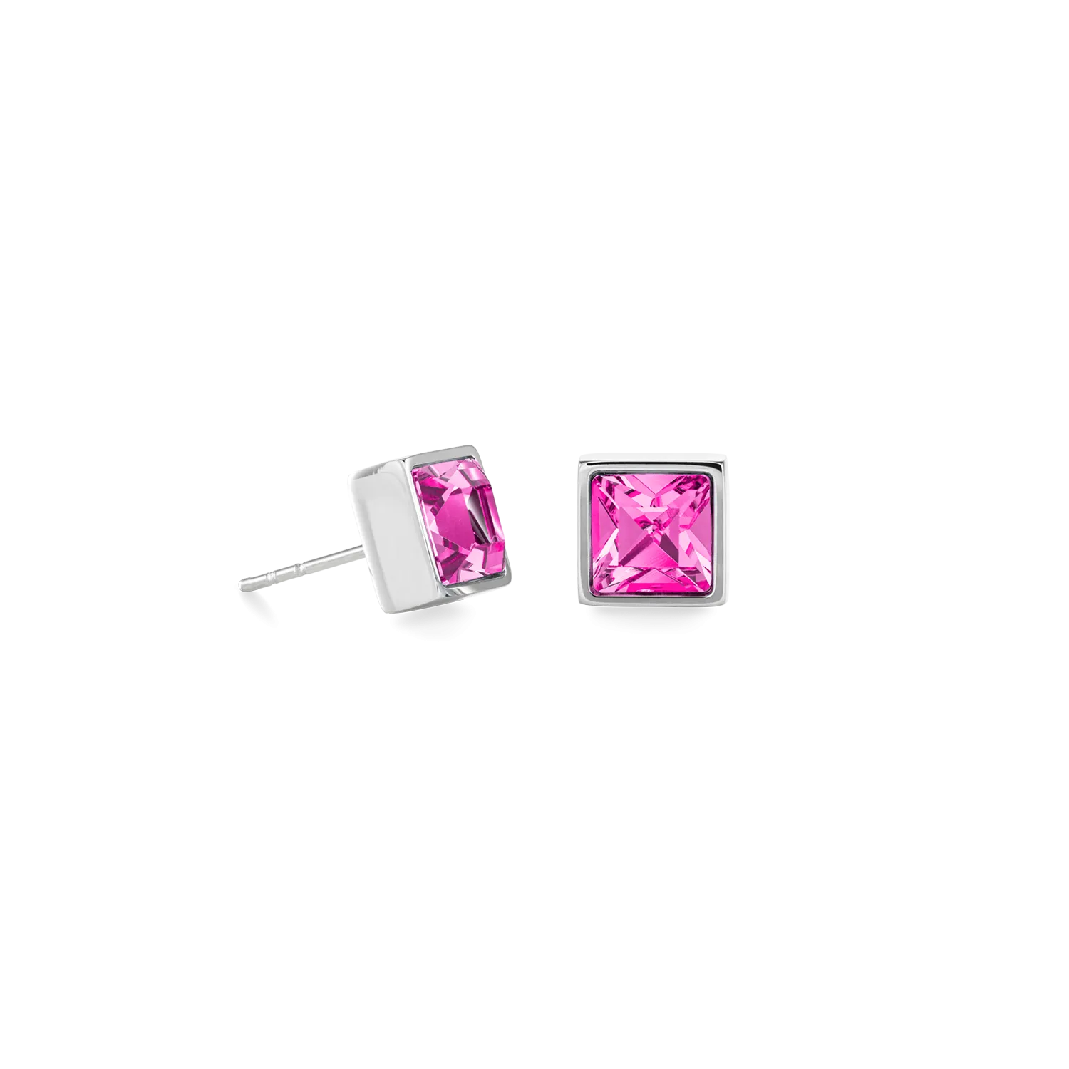 Brilliant Square big earrings silver pink