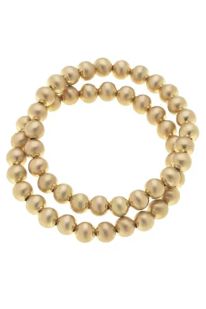 Canvas Jasper Ball Bead Stretch Bracelet Stack in Gold