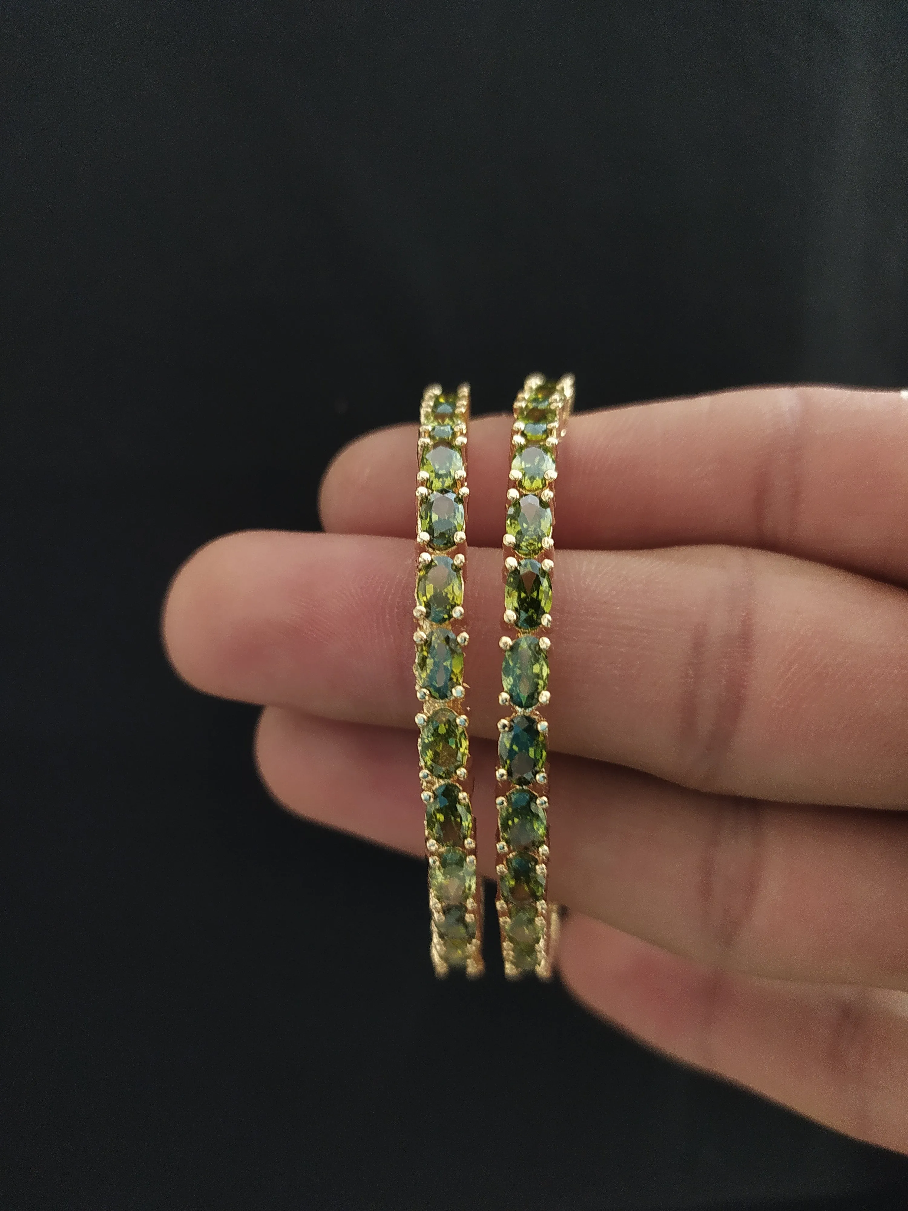 Captivate with Emerald Elegance: Gold-Plated Diamond Bangles (Zircon/AD)