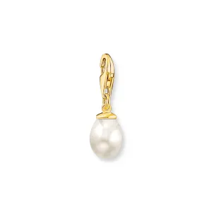 Charm pendant white pearl gold plated