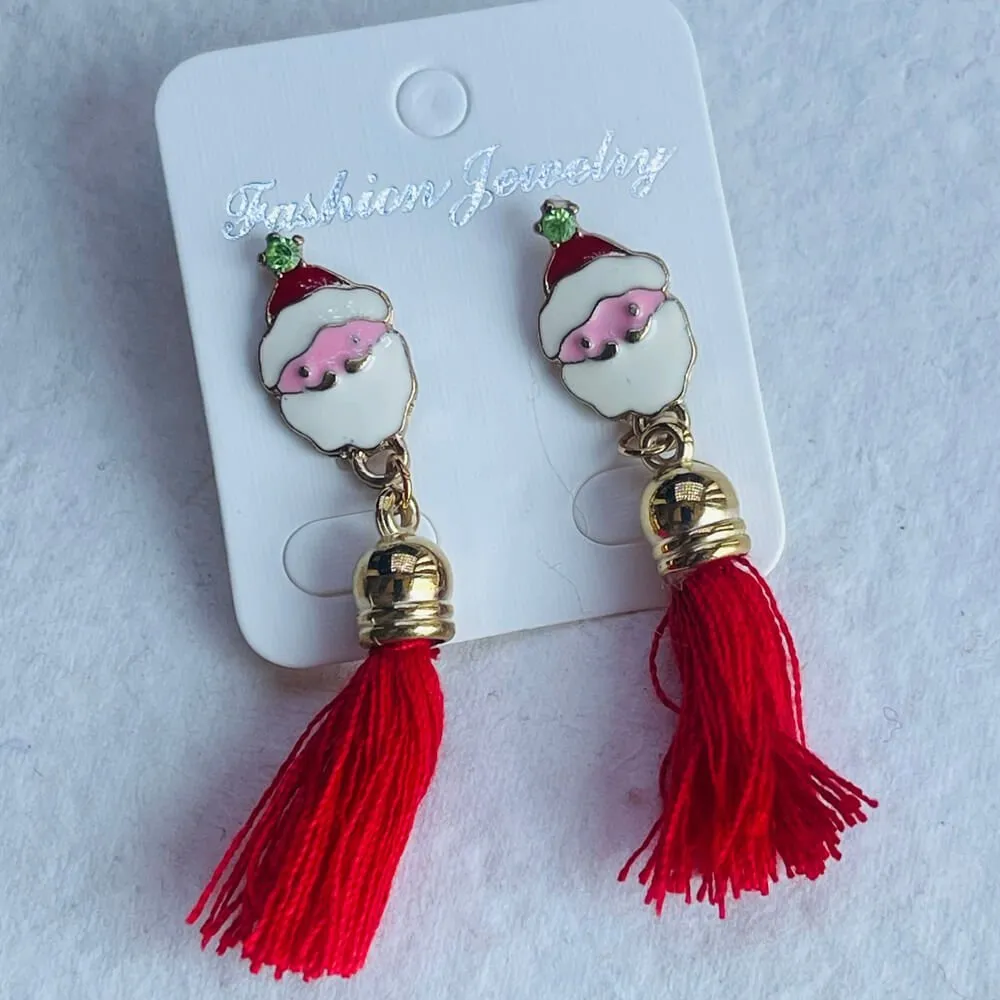 Christmas earrings accessories party wear, Red Flowy hanging Santa Claus