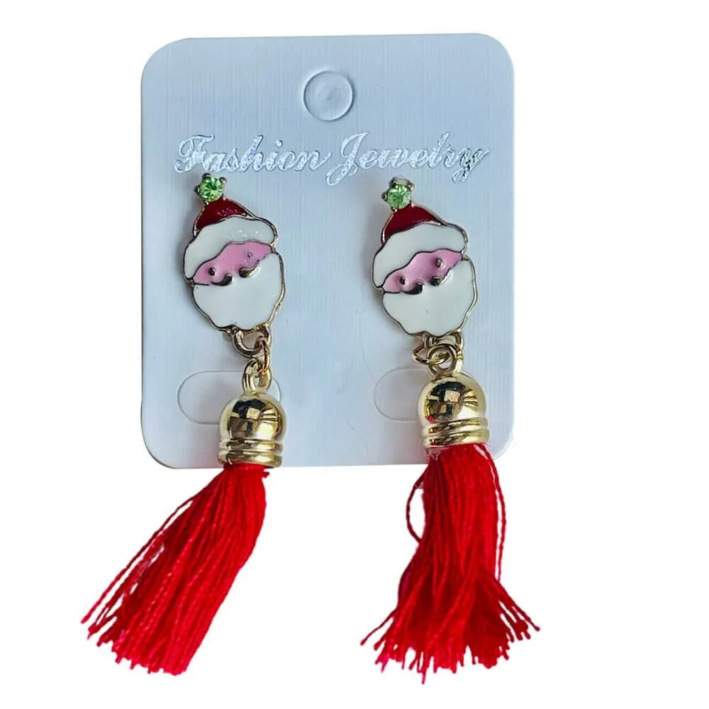 Christmas earrings accessories party wear, Red Flowy hanging Santa Claus