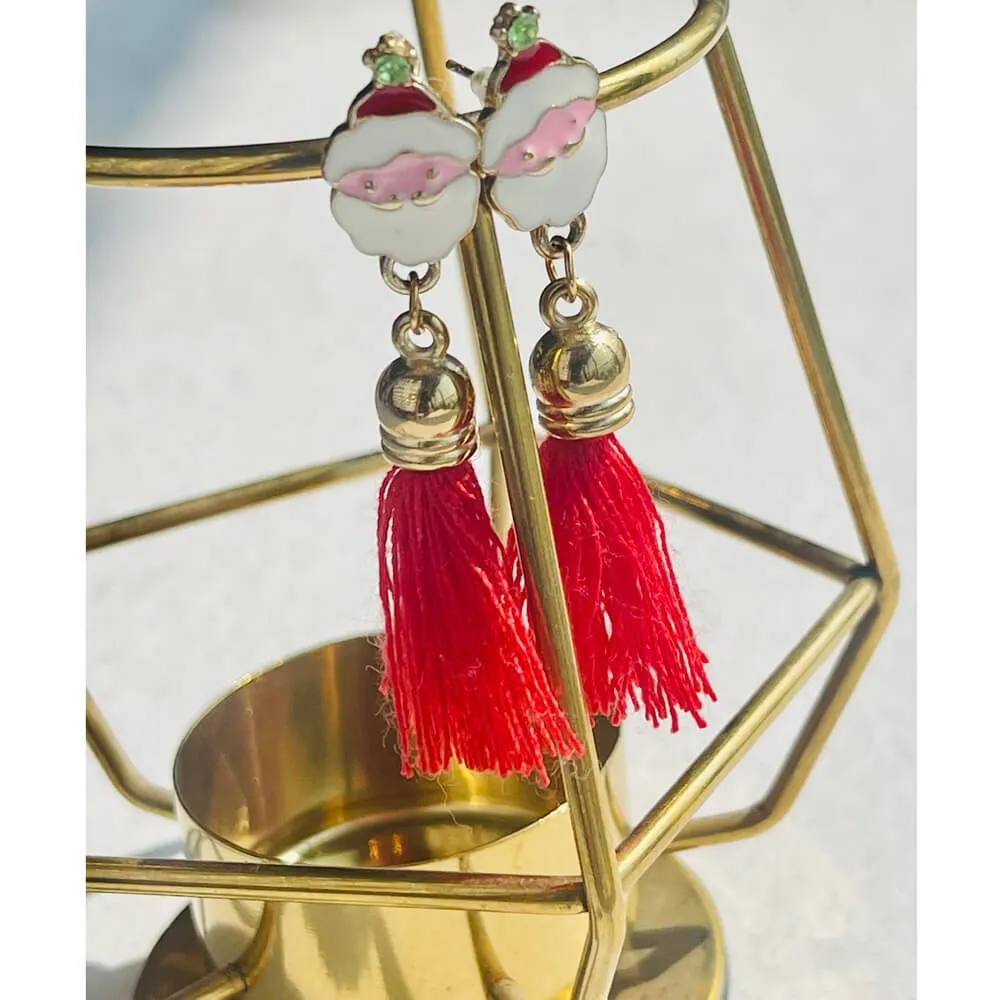 Christmas earrings accessories party wear, Red Flowy hanging Santa Claus