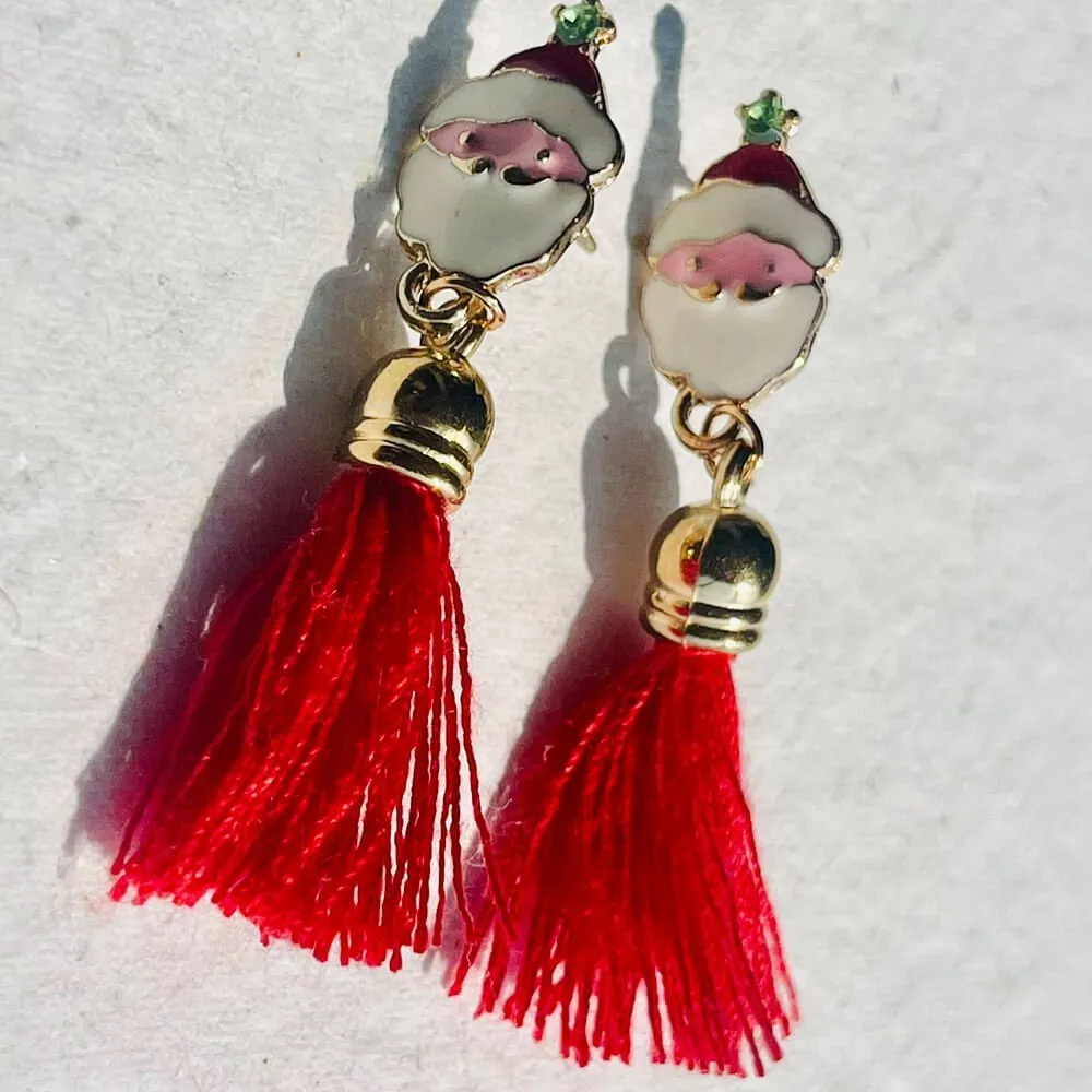 Christmas earrings accessories party wear, Red Flowy hanging Santa Claus