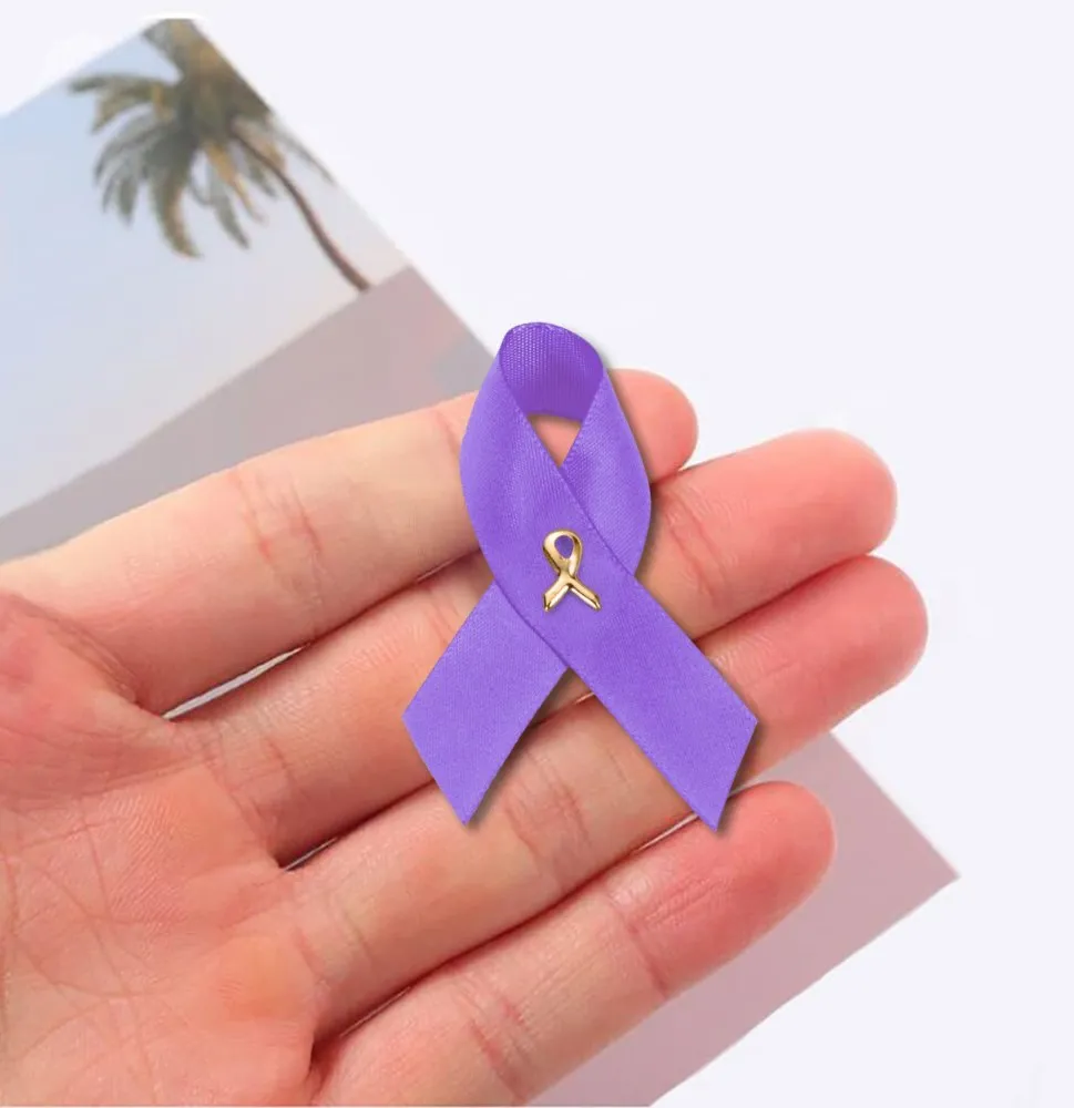 Colitis Disease Purple Awareness Satin Ribbon Pins