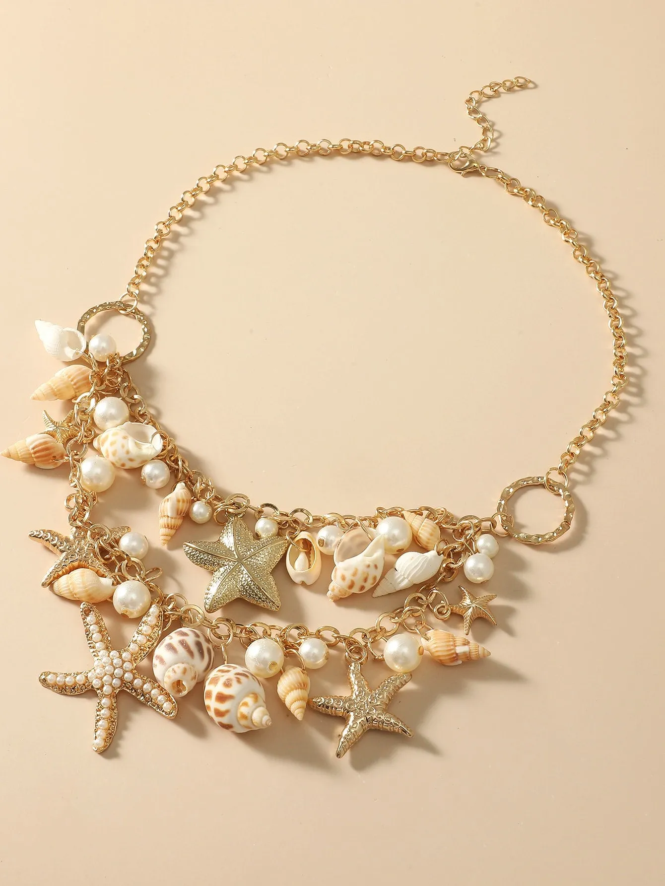 Conch & Starfish Charm Layered Necklace Jewelry for Women Gift for Her Necklace