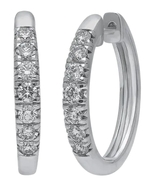 Diamond Earrings - 10ct White Gold Diamond Set Hoop Earrings - 784169