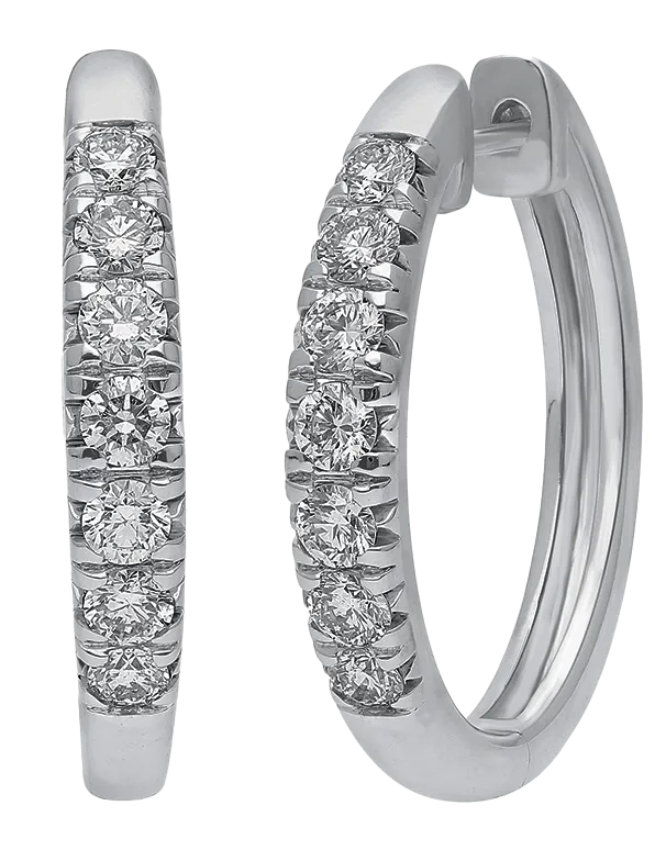 Diamond Earrings - 10ct White Gold Diamond Set Hoop Earrings - 784169