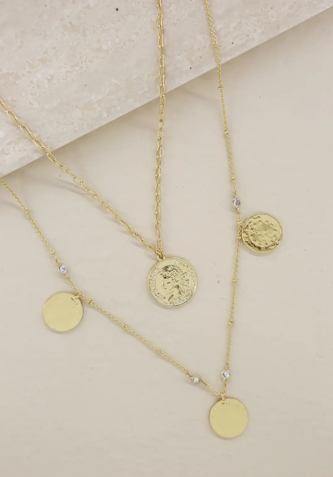 Elite Coin and Crystal Layered Necklace Set