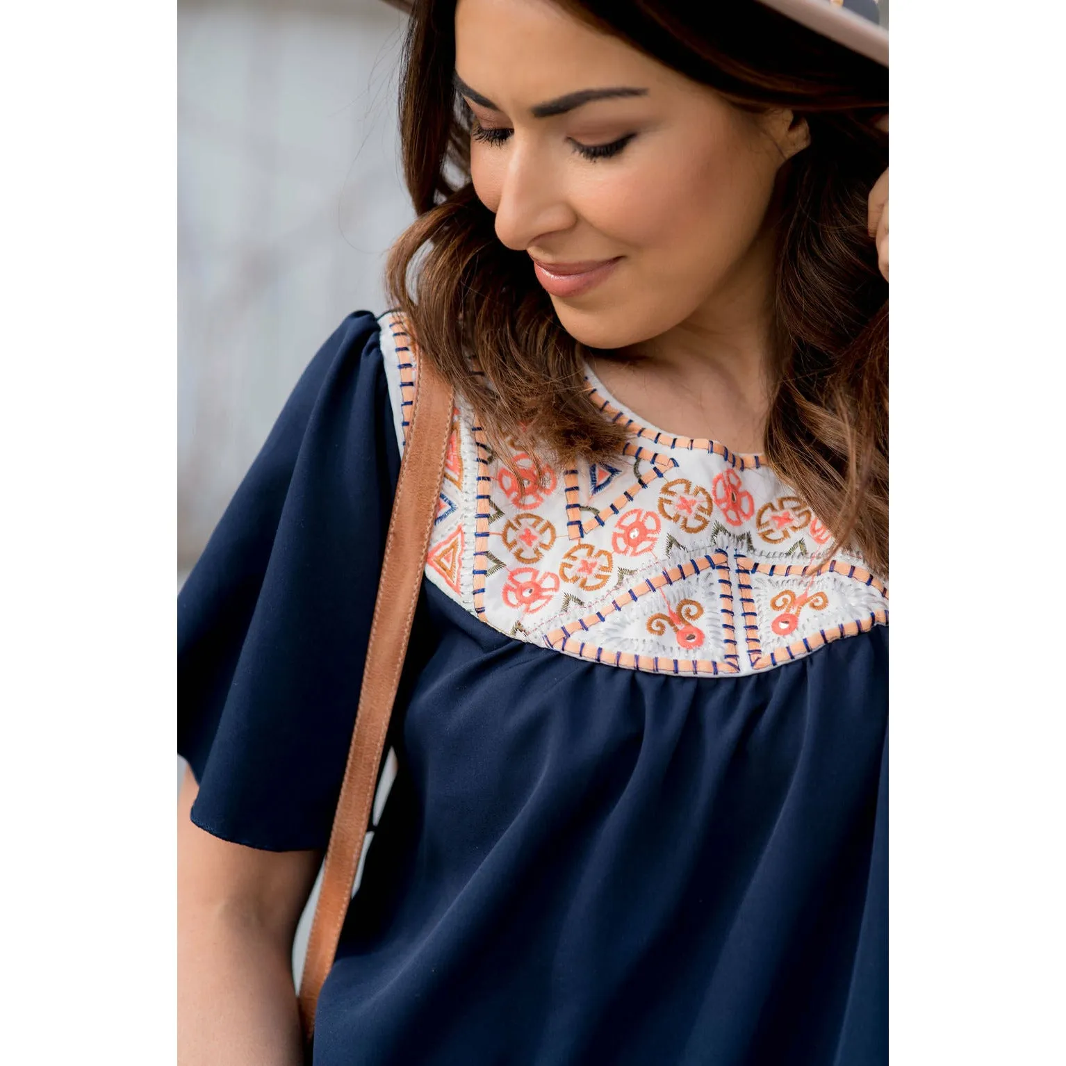 Embroidered Bib Blouse