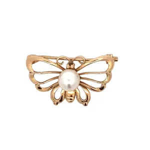 Estate Yellow Gold Pearl Butterfly Pin