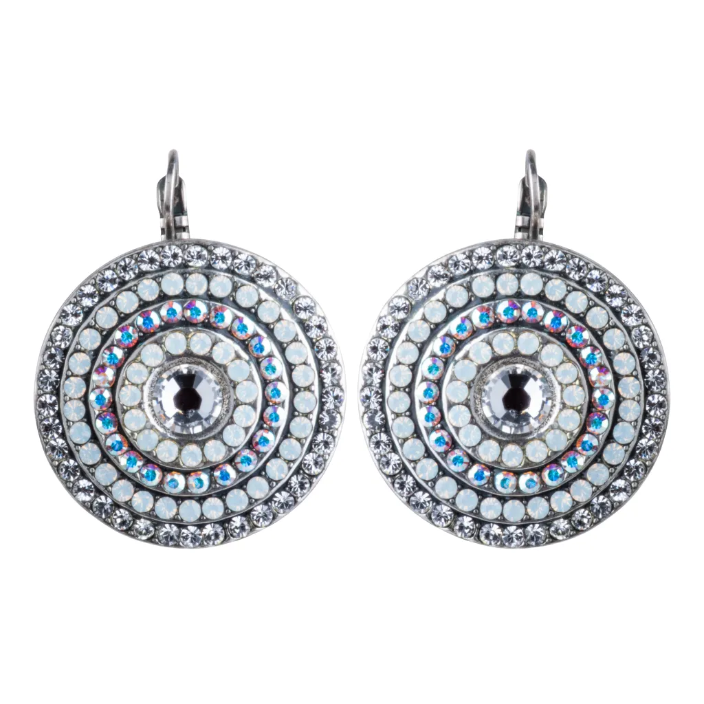 Extra Luxurious Pavé Leverback Earrings "Crystal Clear"- Antiqued Silver