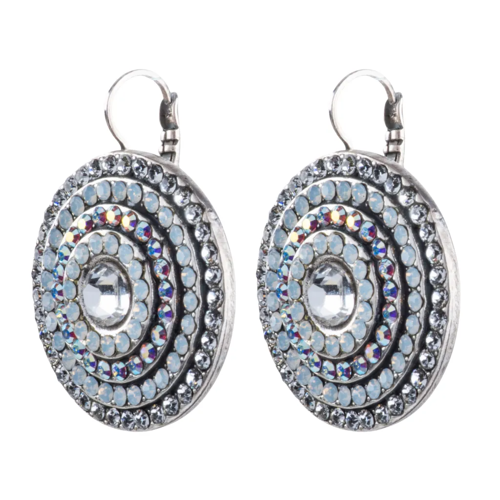 Extra Luxurious Pavé Leverback Earrings "Crystal Clear"- Antiqued Silver