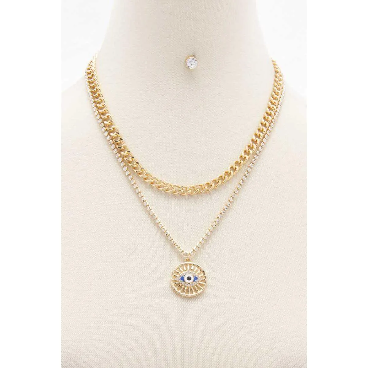 Eye Charm Rhinestone Layered Necklace