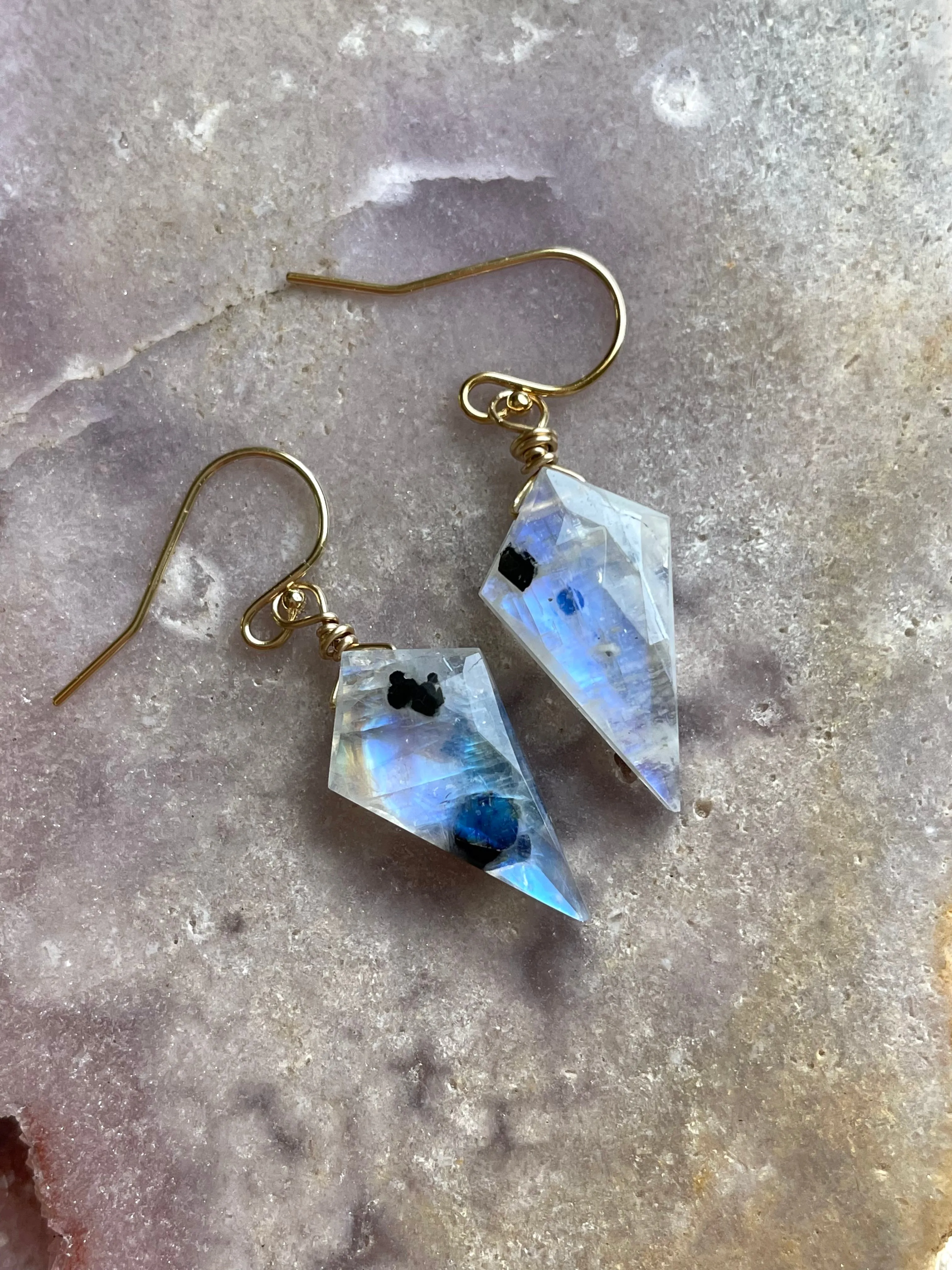 Faceted Rainbow Moonstone Drop Earrings in Gold Fill or Sterling Silver