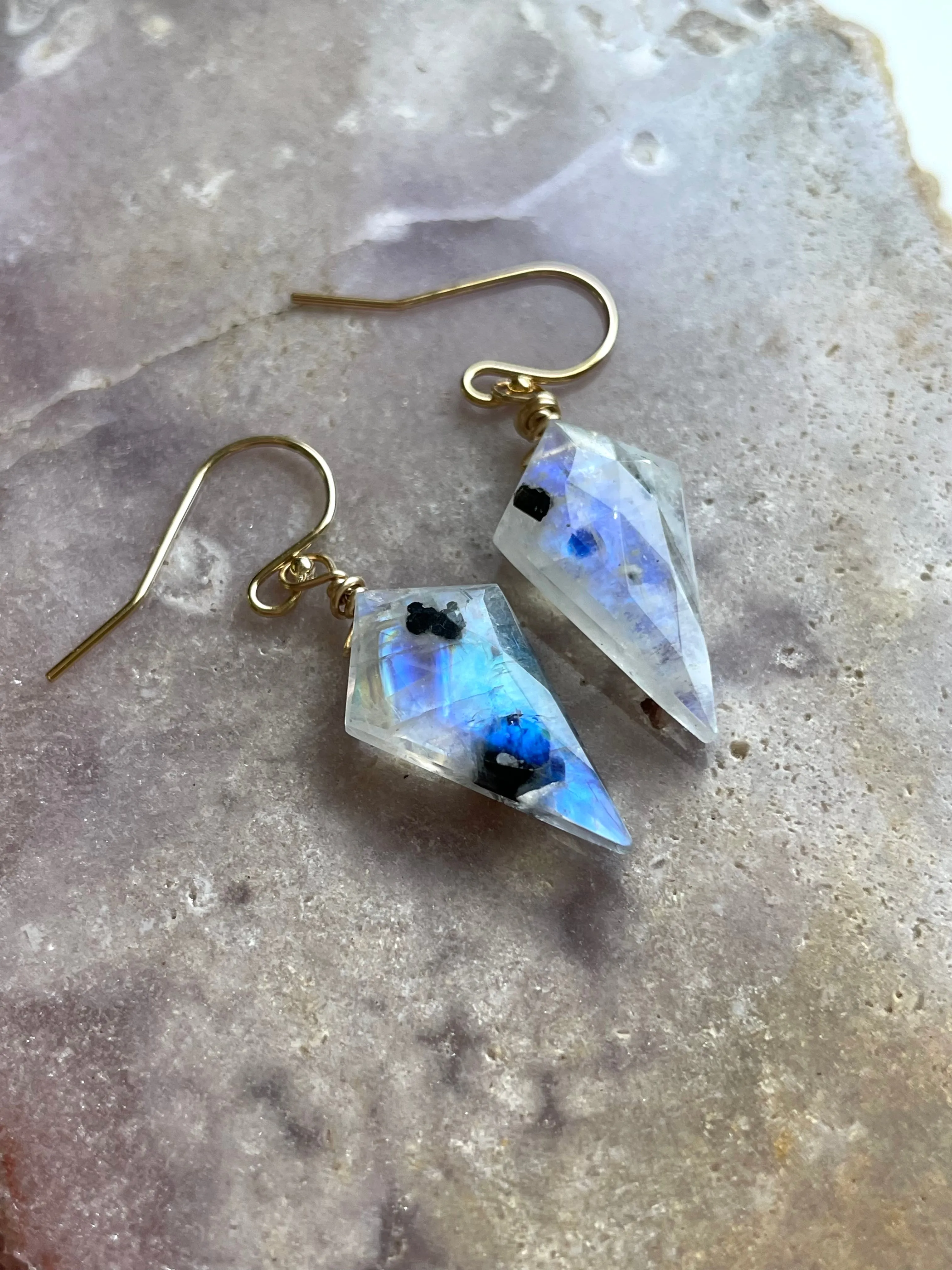 Faceted Rainbow Moonstone Drop Earrings in Gold Fill or Sterling Silver