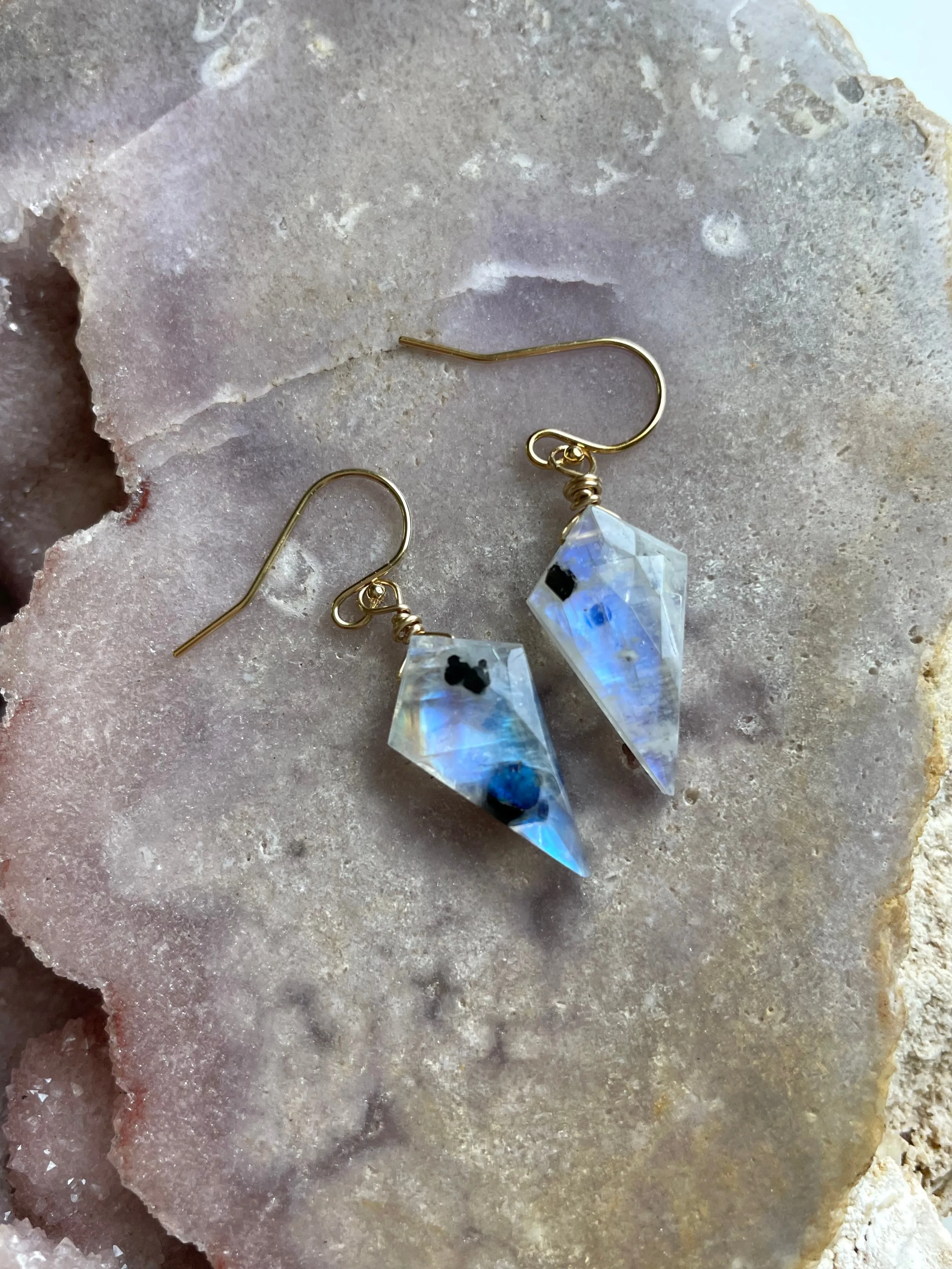 Faceted Rainbow Moonstone Drop Earrings in Gold Fill or Sterling Silver