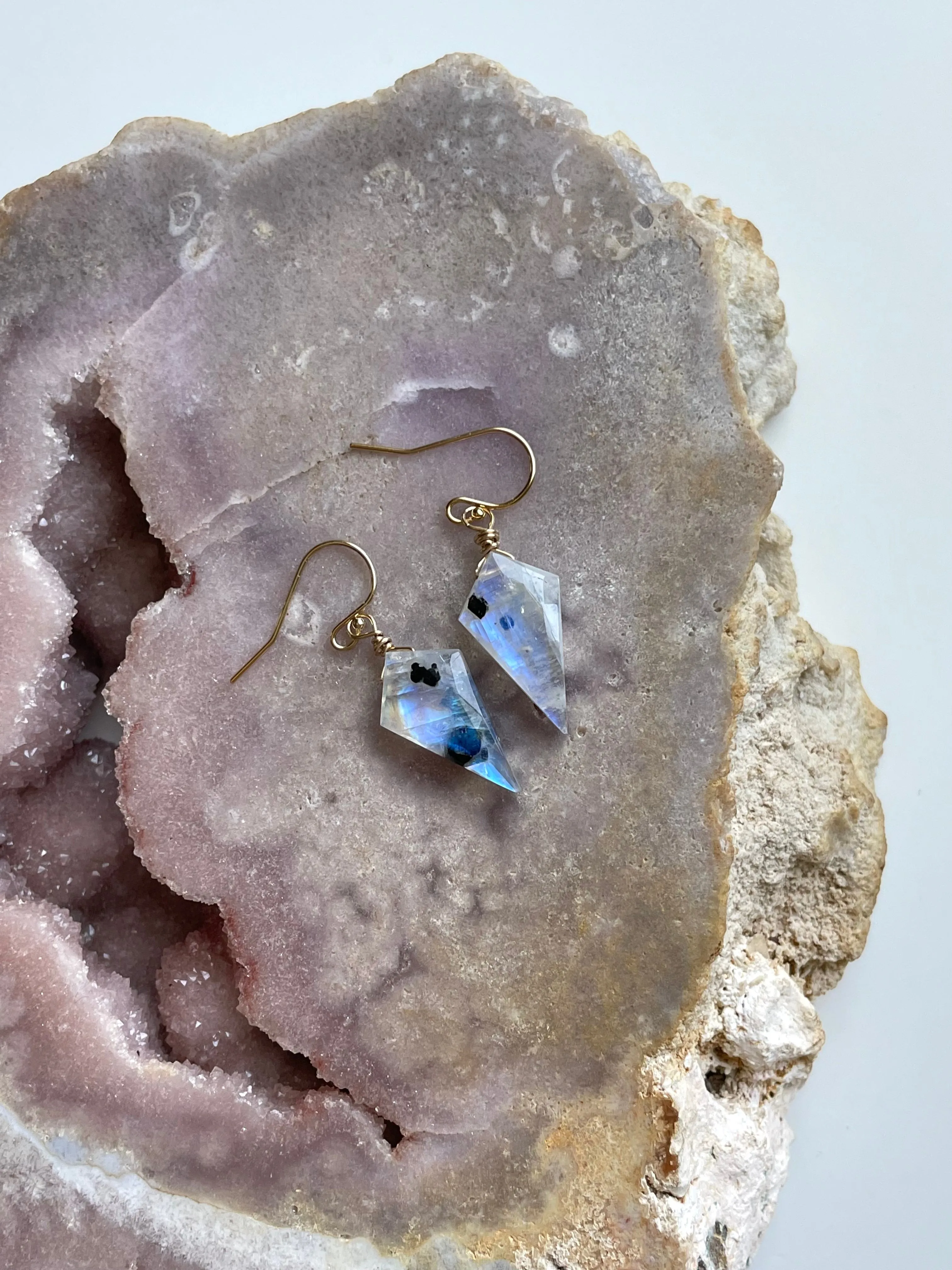 Faceted Rainbow Moonstone Drop Earrings in Gold Fill or Sterling Silver