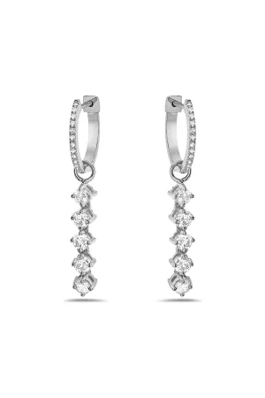 FC Creations Earrings 14K Gold Diamond Huggies with 5 Drop Diamonds | White Gold 1.05 Carats | Clearance Final Sale