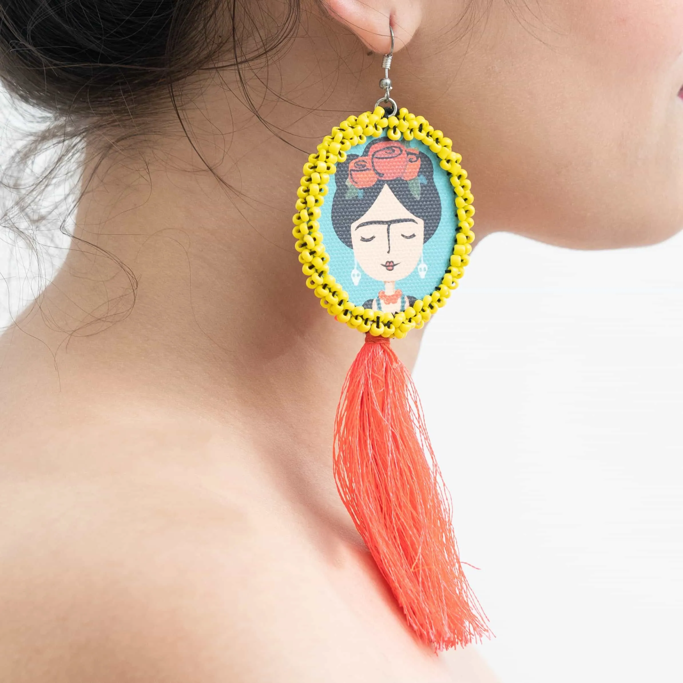 Frida kahlo Pink Tassel Handcrafted Earring