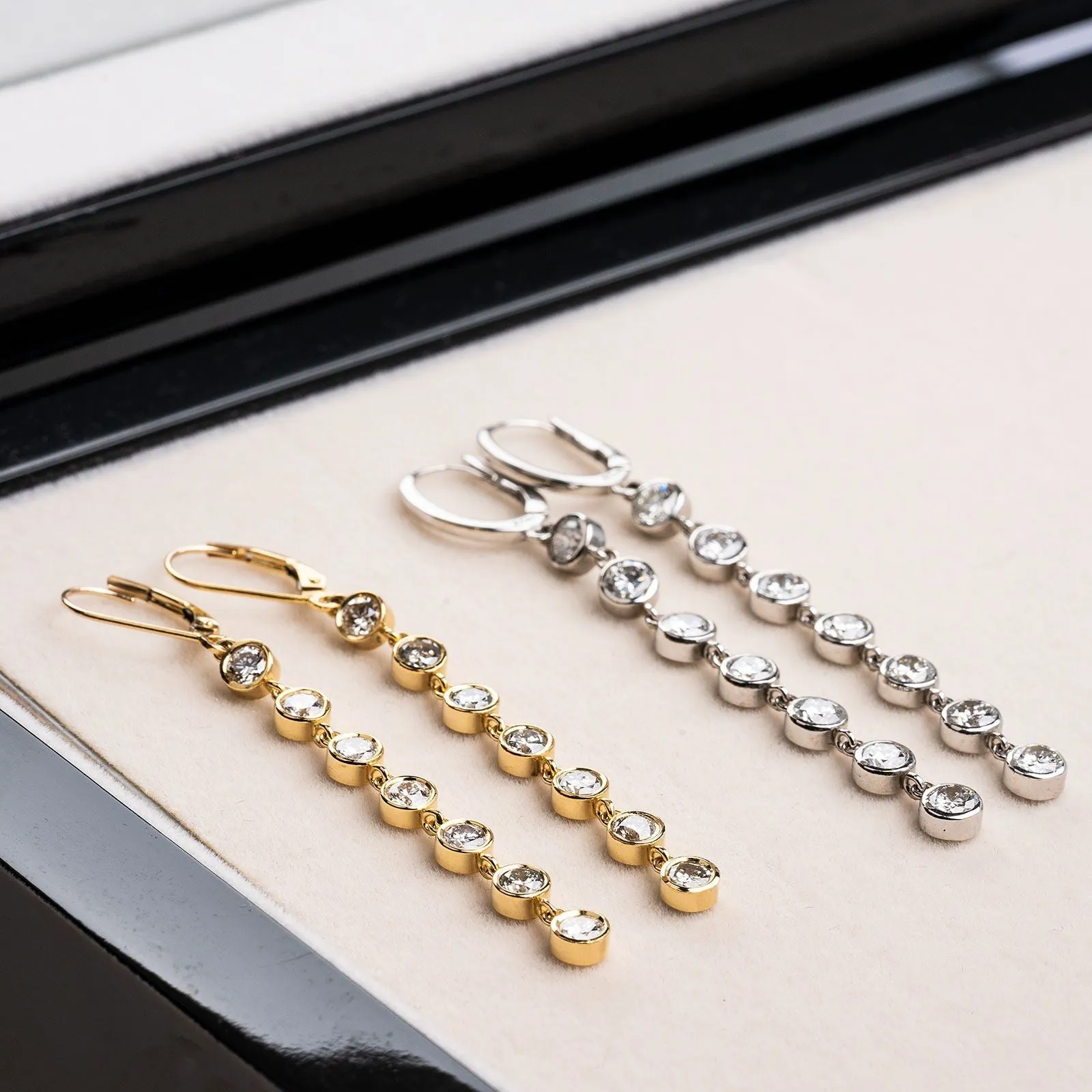 Glamourous Bezel-Set Diamond Dangle Earrings