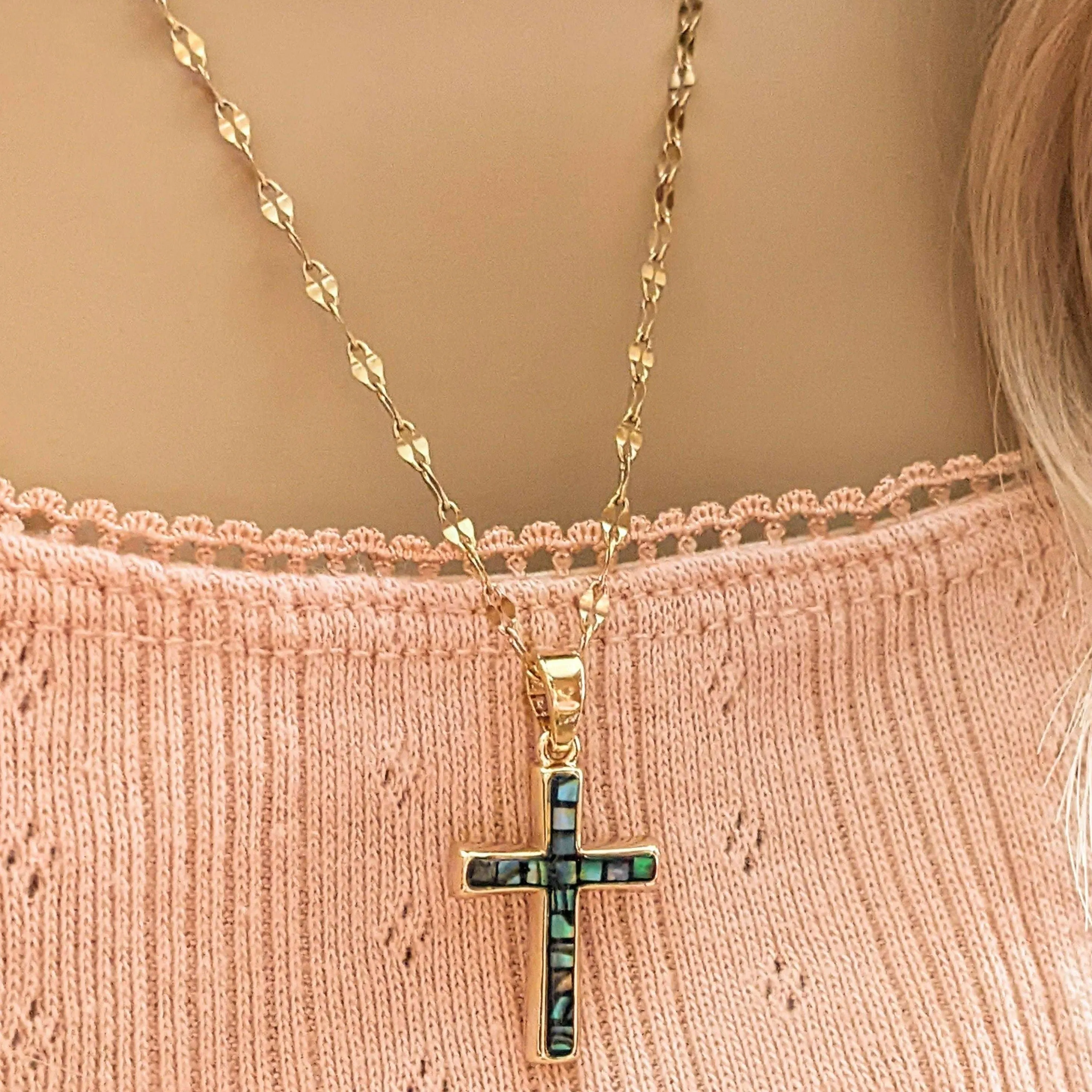 Gold Angel Wing & Cross Layered Necklace Set