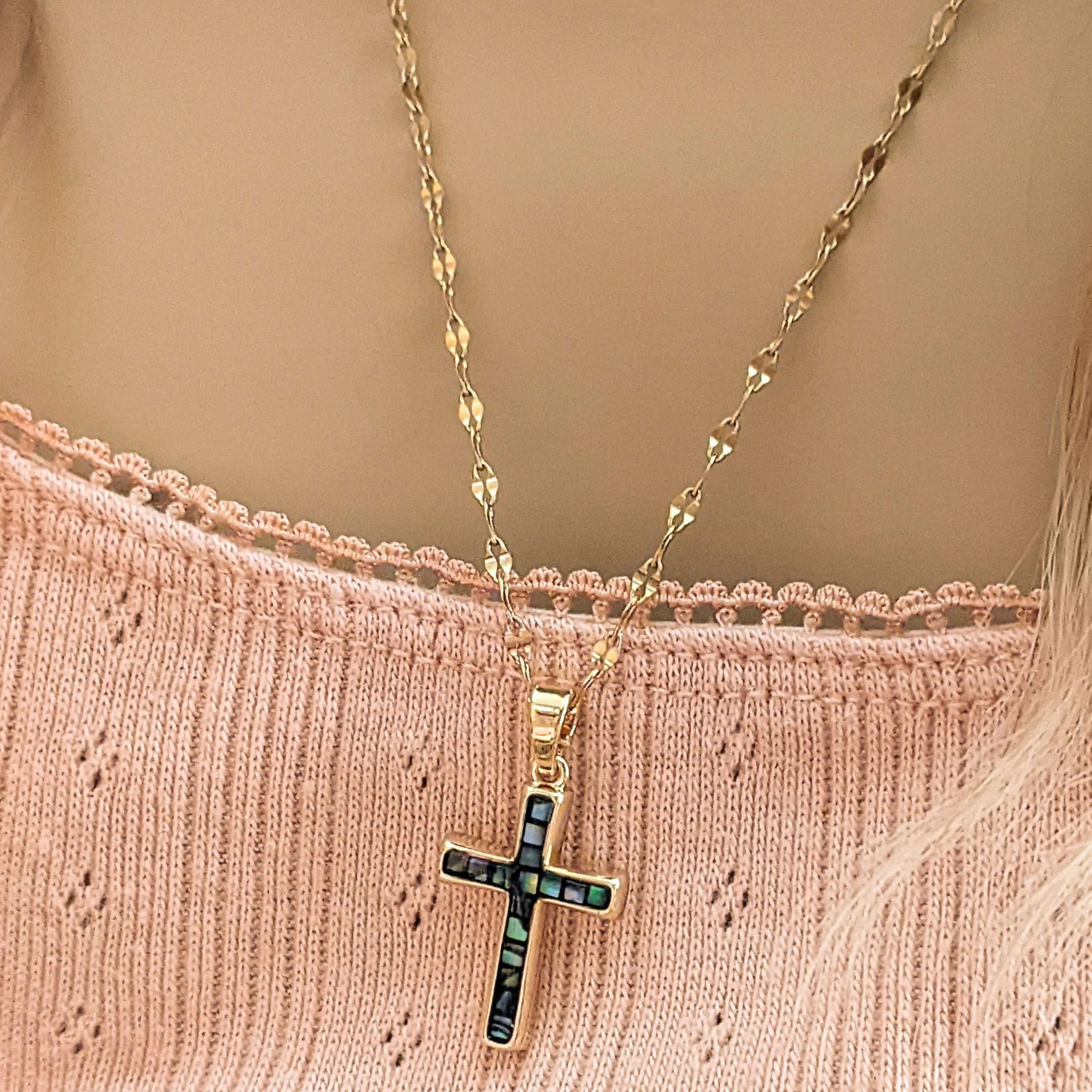 Gold Angel Wing & Cross Layered Necklace Set