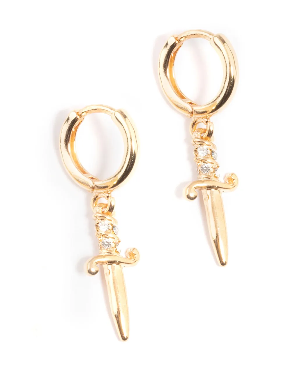 Gold Dagger Cross Huggie Earrings