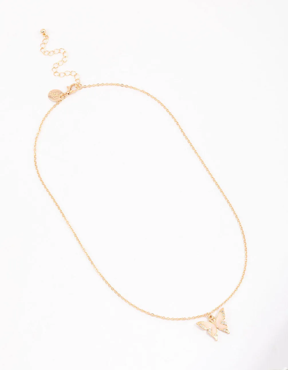 Gold Diamante & Enamel Butterfly Short Necklace