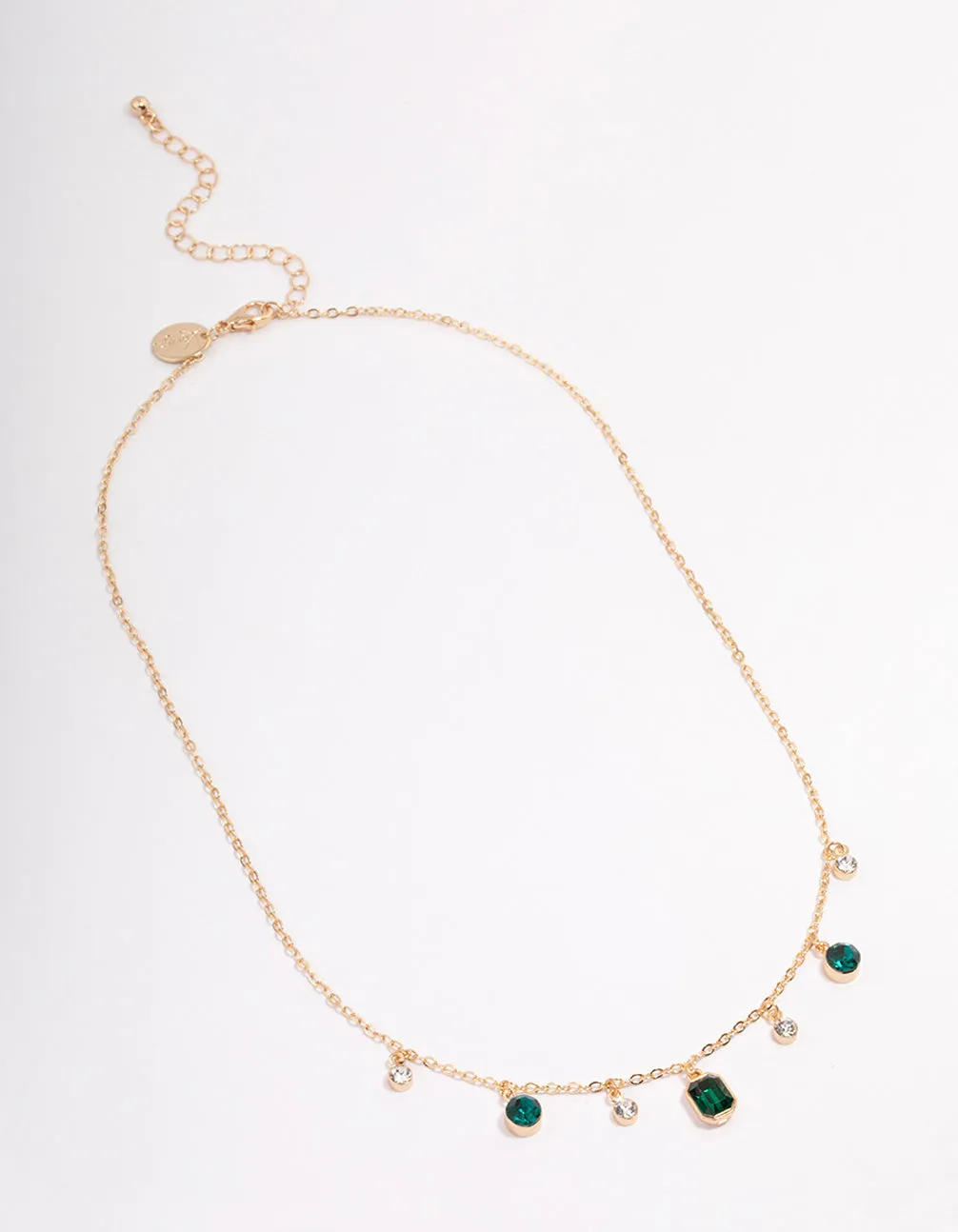 Gold Diamante & Green Pendant Necklace