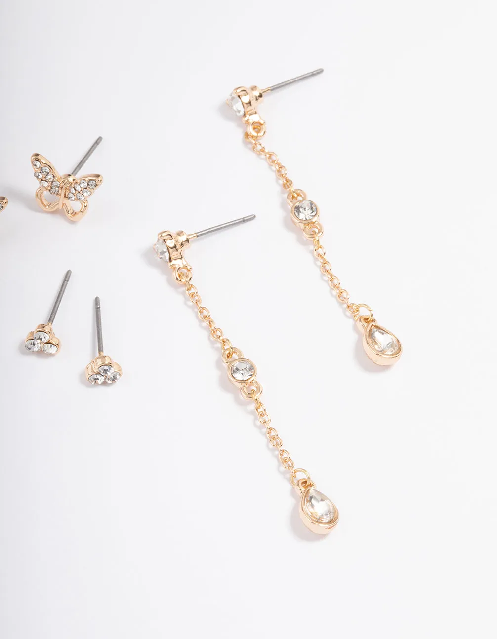 Gold Diamante Butterfly Mixed Earring Pack