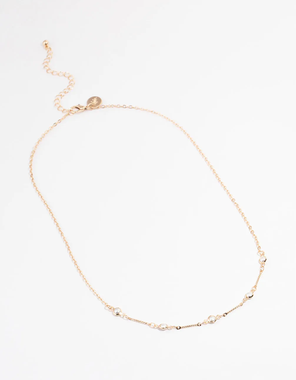 Gold Encased Pearl Station Necklace