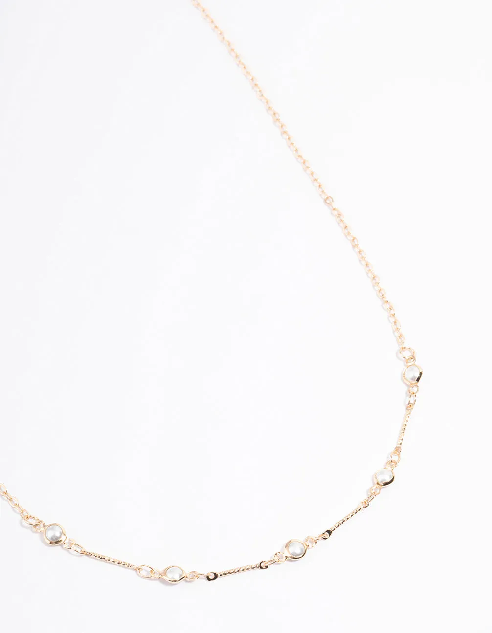 Gold Encased Pearl Station Necklace