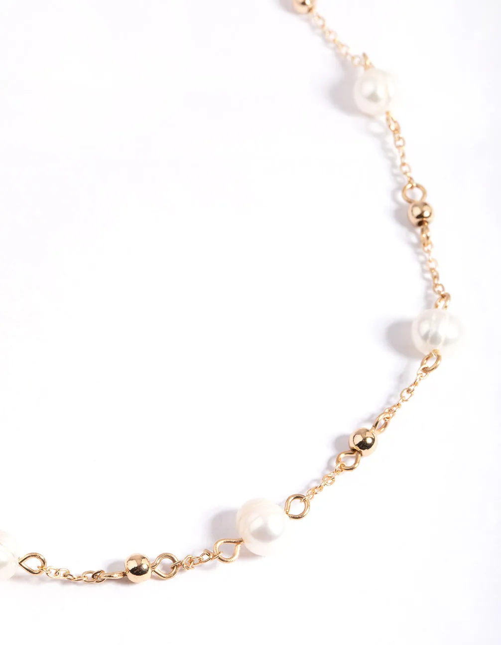 Gold Freshwater Pearl Ball Station Necklace