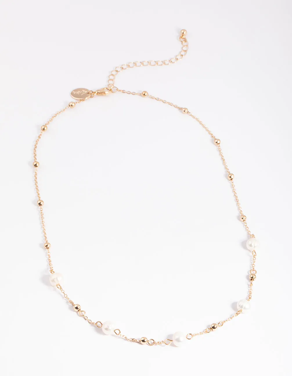 Gold Freshwater Pearl Ball Station Necklace